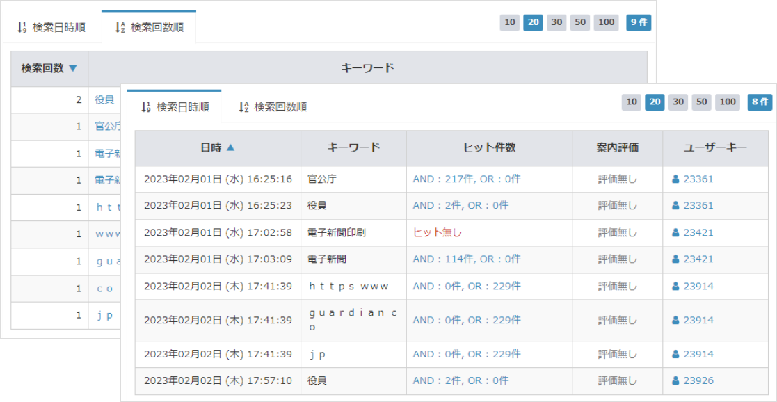 検索キーワード履歴